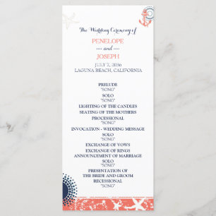 Coral and Navy Nautical Wedding Program