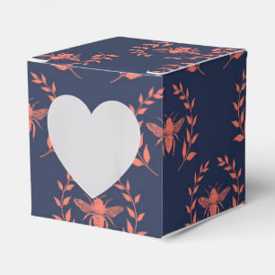 Coral and Navy Queen Bee Pattern Favor Box