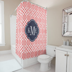 Coral and Navy Trellis Monogram