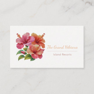 Coral and Orange Watercolor Hibiscus Business Card