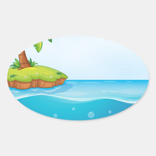 coral and palm tree on island oval sticker (Front)