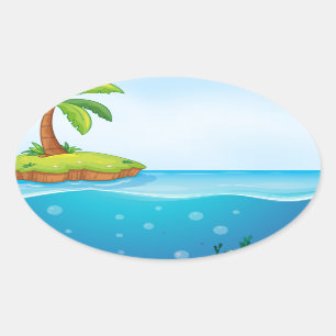 coral and palm tree on island oval sticker