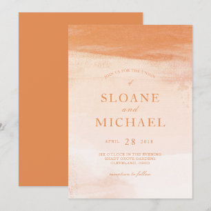 Coral and Peach Watercolor Wash Modern Wedding Invitation