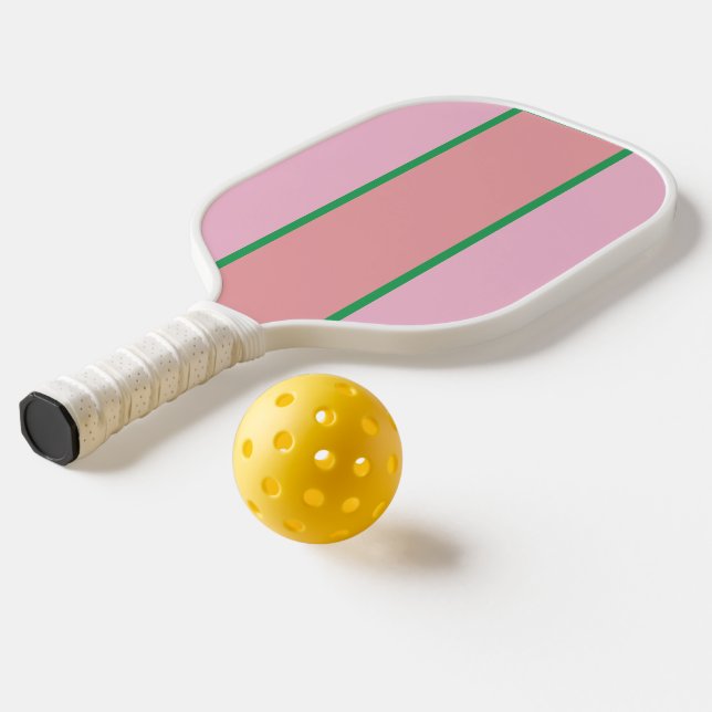 Coral and Pink and Green Stripes Pickleball Paddle (Laydown 2)