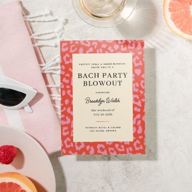 Coral and Pink Animal Print Bachelorette Party Invitation (Creator Uploaded)