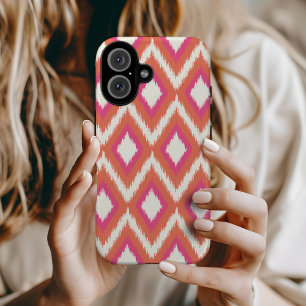 Coral and Pink Tribal Ikat iPhone 16 Case