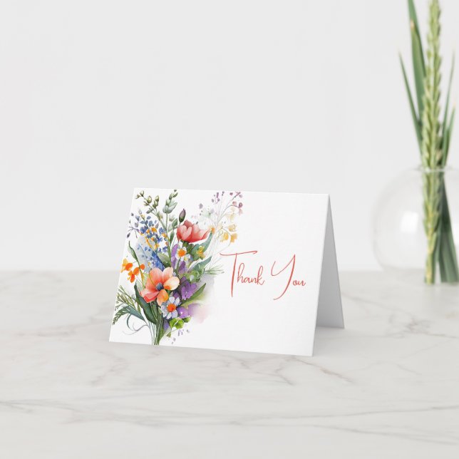 Coral and Purple Wildflowers Thank You Invitation (Front)