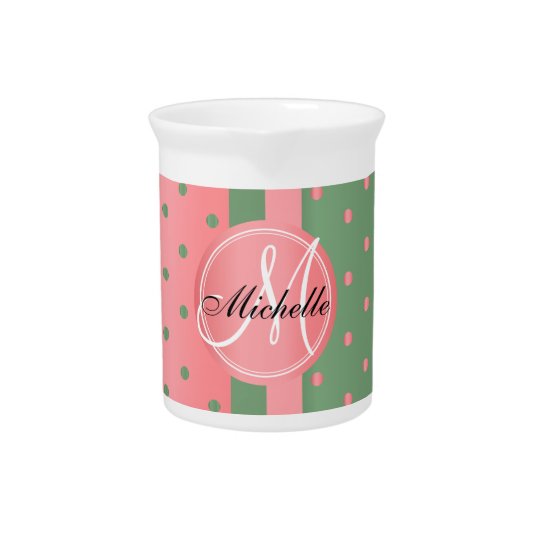 Coral and Sage Green Polka Dots Pitcher