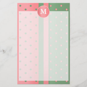 Coral and Sage Green Polka Dots Stationery