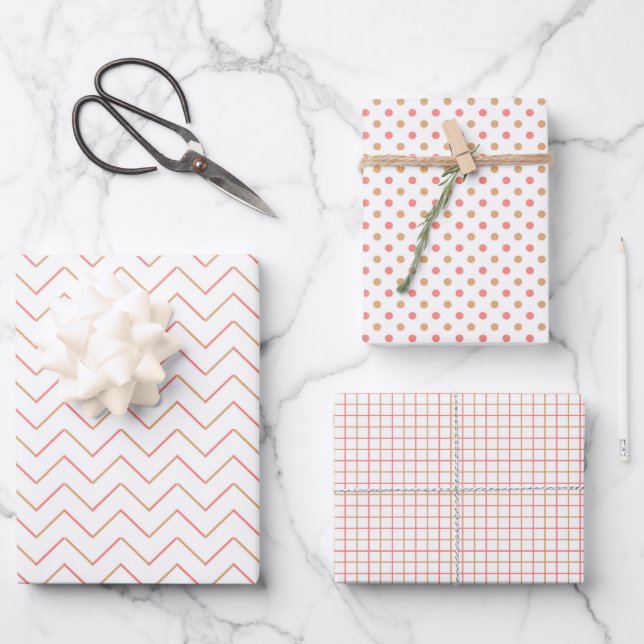 Coral and Sand 3 Wrapping Paper Sheets Set (Front)