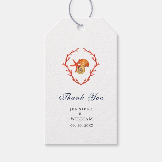 Coral and seashells Beach wedding  Gift Tags (Front)