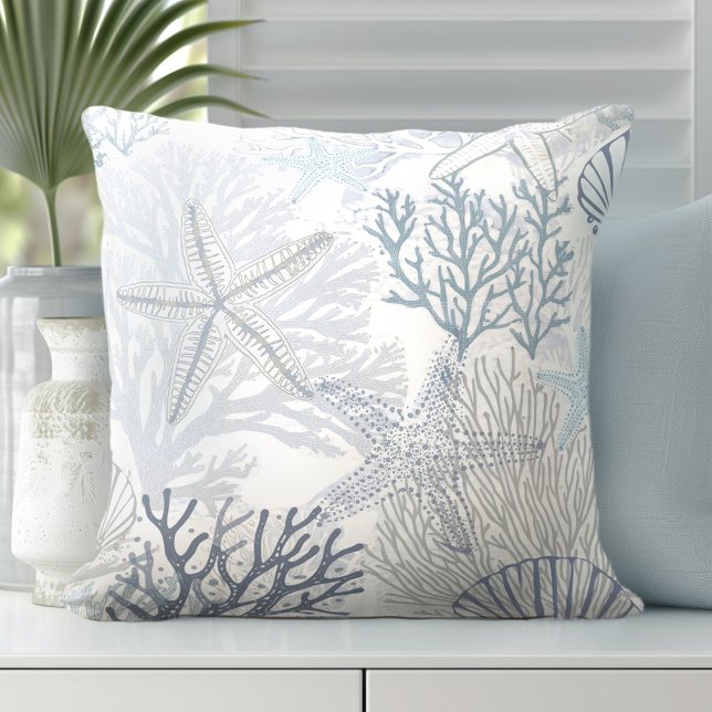Coral and Starfish Beach Throw Pillow (Creator Uploaded)
