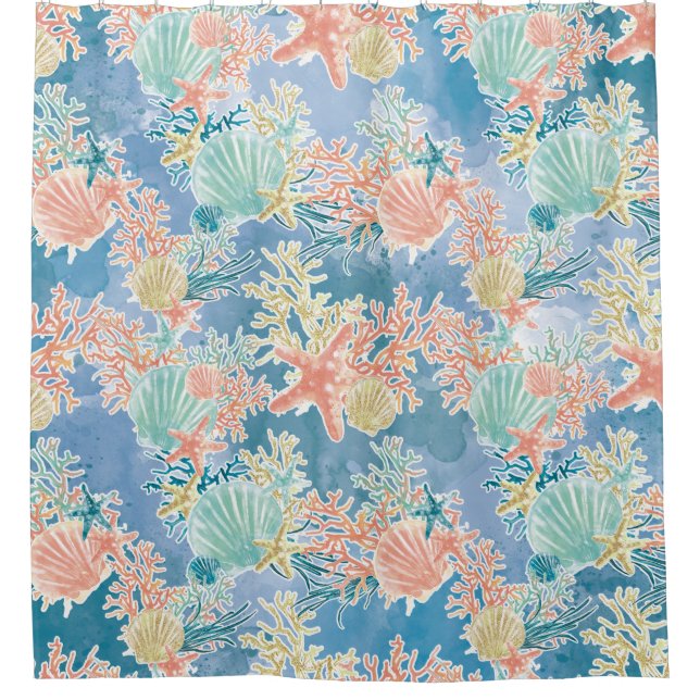 Coral and Starfish Shower Curtain (Front)