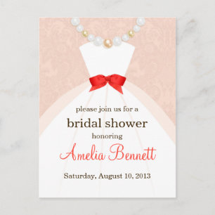 Coral and Taupe Damask Bridal Shower Invitation Postcard
