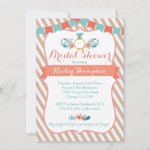 Coral and Teal Bridal Shower Engagment Invitation