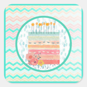 Coral and Teal Cake Wedding Favour Party Stickers