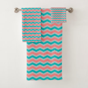 Coral and Teal Chevron Bath Towel Set
