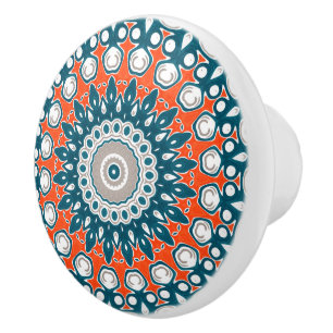 Coral and Teal Mandala Pattern Ceramic Knob