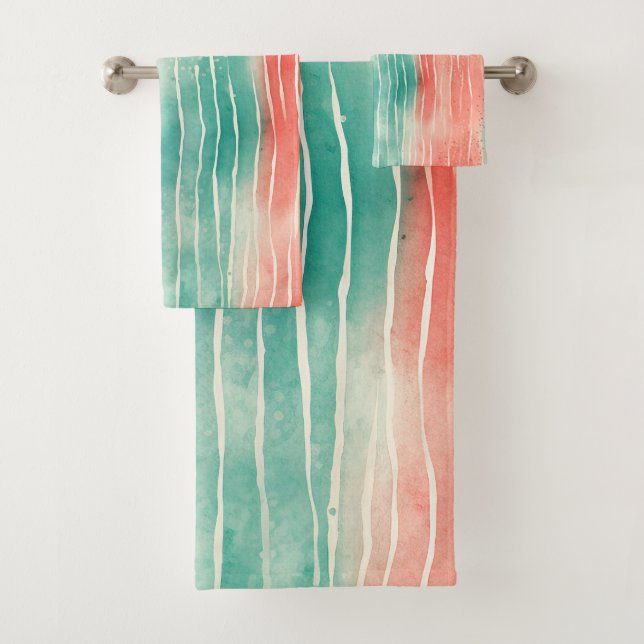 Coral and Turquoise  Bath Towel Set (Insitu)