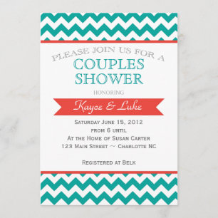 Coral and turquoise Chevron Shower Invitation