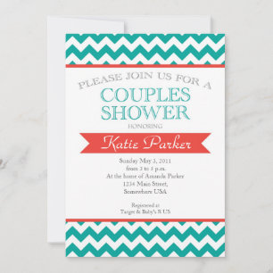 Coral and  turquoise Couples Bridal Shower Invite