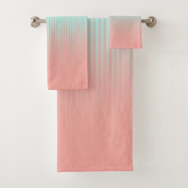 Coral and Turquoise Striped Bath Towel Set (Insitu)