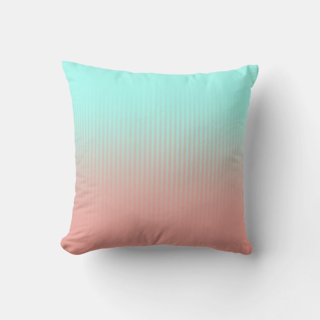 Coral and Turquoise Stripes Throw Pillow (Front)