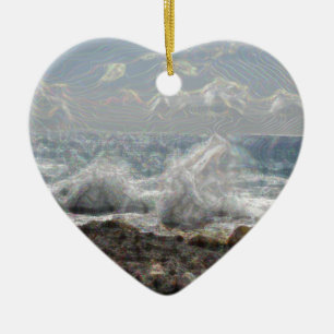 Coral and Waves Ceramic Ornament