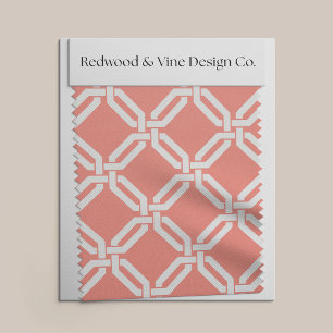 Coral and White // Any Colour Octagon Link Pattern Fabric