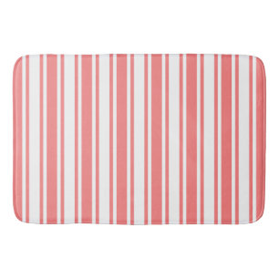 Coral and white candy stripes bath mat