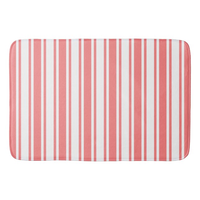 Coral and white candy stripes bath mat (Front)