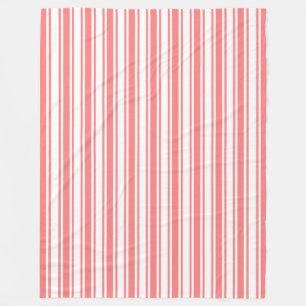 Coral and white candy stripes fleece blanket
