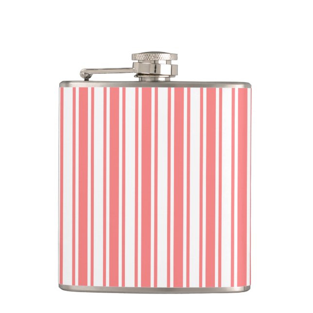 Coral and white candy stripes hip flask (Front)