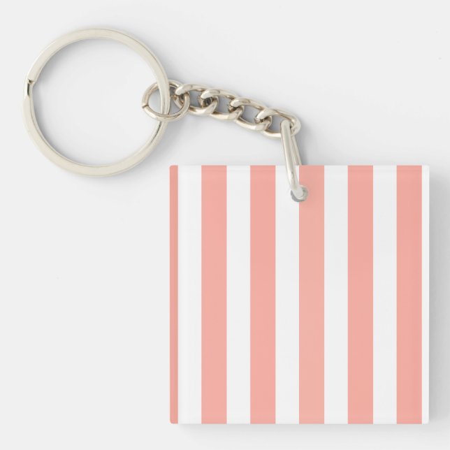 Coral and white candy stripes keychain (Front)