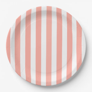 Coral and white candy stripes paper plate