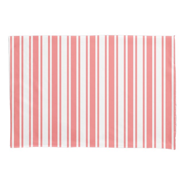 Coral and white candy stripes pillowcase (Front)