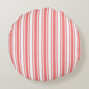 Coral and white candy stripes round pillow