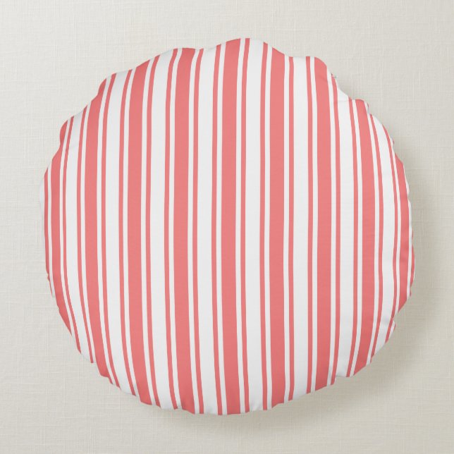 Coral and white candy stripes round pillow (Back)