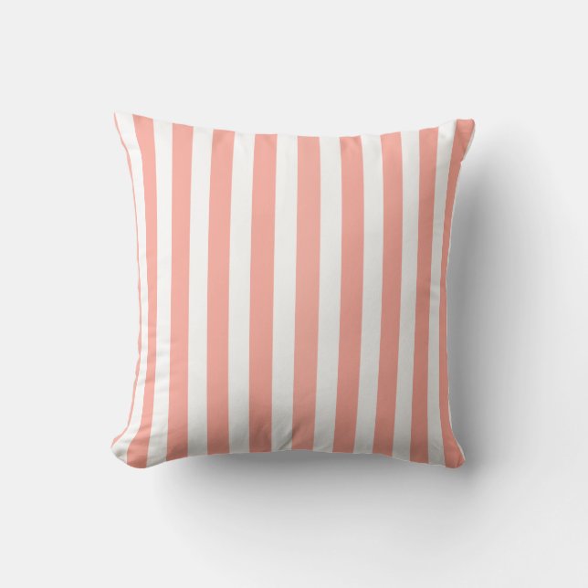 Coral and white candy stripes throw pillow (Front)