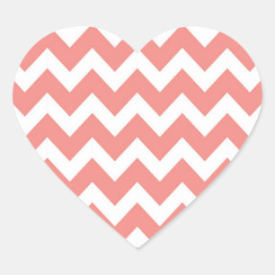 Coral and White Chevron Heart Sticker