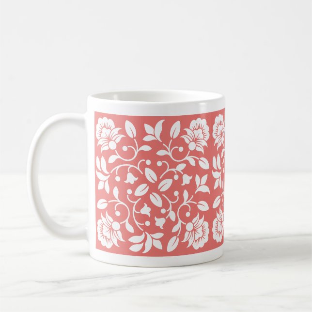 Coral and White Colour flower Coffee Mug (Left)