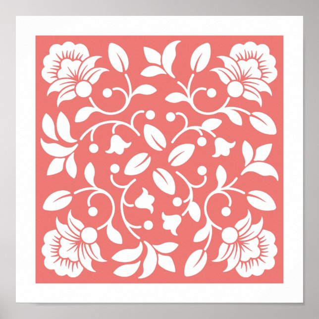 Coral and White Colour flower Poster (Front)