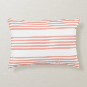 Coral and white five stripe pattern accent pillow