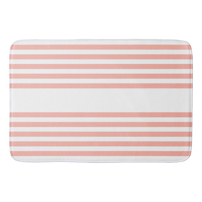 Coral and white five stripe pattern bath mat (Front)