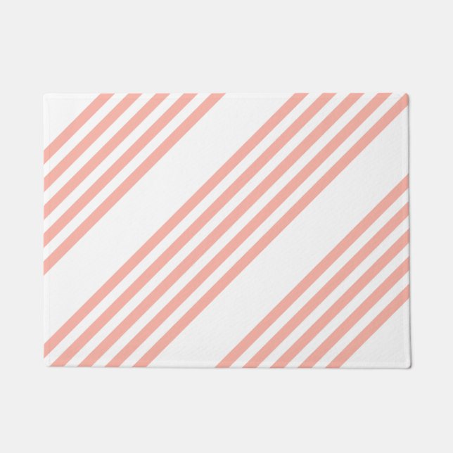 Coral and white five stripe pattern doormat (Front)