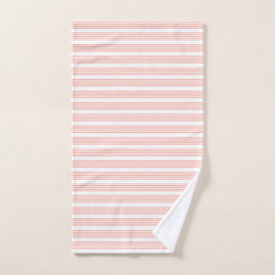 Coral and white five stripe pattern hand towel