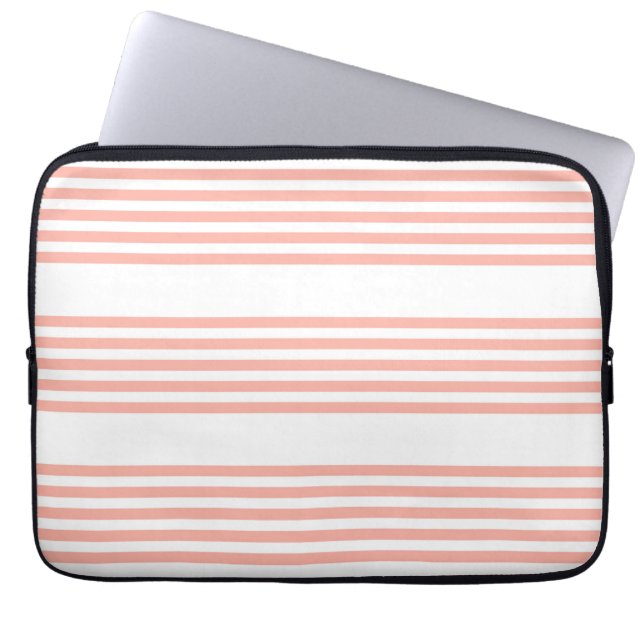 Coral and white five stripe pattern laptop sleeve (Front)
