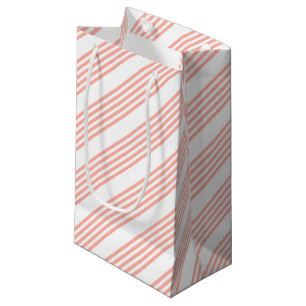 Coral and white five stripe pattern small gift bag