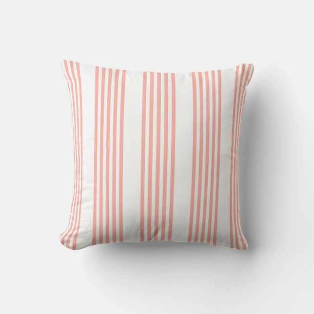 Coral and white five stripe pattern throw pillow (Front)