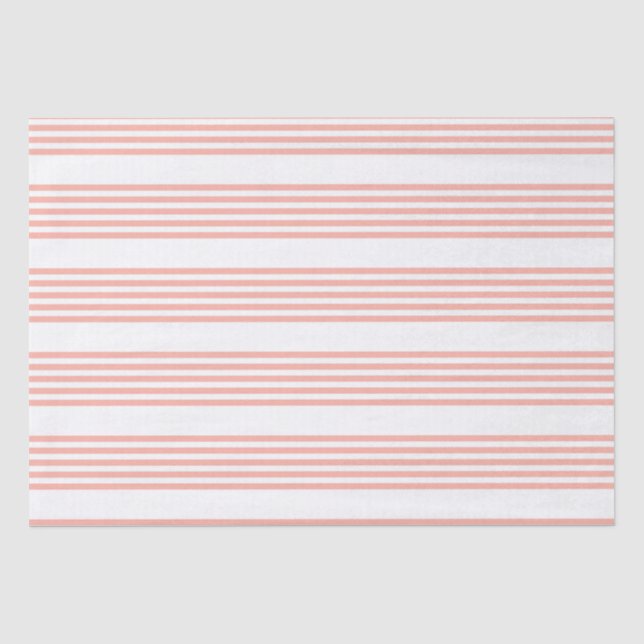 Coral and white five stripe pattern tissue paper (Front)
